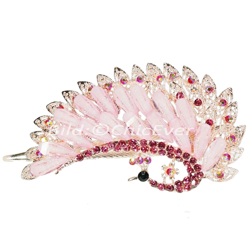 Schöne Haarspange Pfau aus Metall Strass & Acryl Haarklammer rosa 5270 - zum Schließen ins Bild klicken